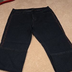 Roz & Ali Black Flare Jeans with Embroidery